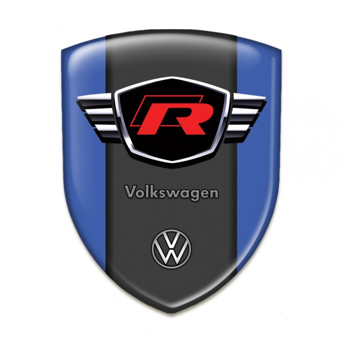VW Emblem Badge Logo Blue Design with Red R Logo 