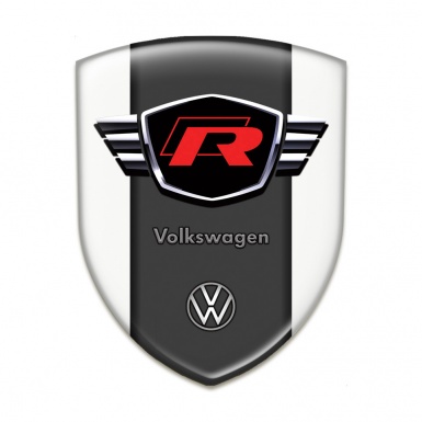 VW Tuning Emblem White Design with Red R Logo 