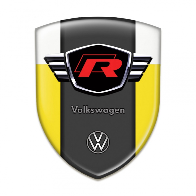 VW  Emblem Exterior Yellow White Style with Red R Logo 