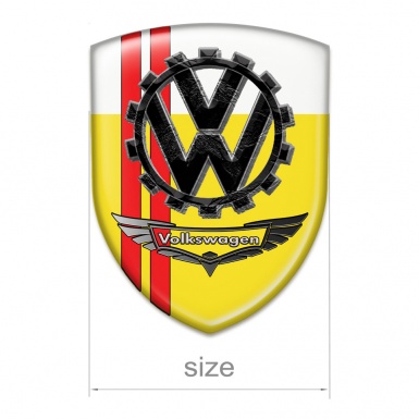 VW Logo Emblem Yellow White Print with Red Lines and 3D Logo 