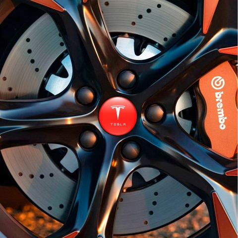 Tesla Wheel Emblems for Center Cap Red