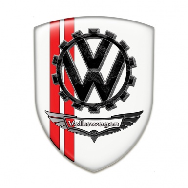 VW Car Interior Badge White Print Red Lines and Bird Logo effect