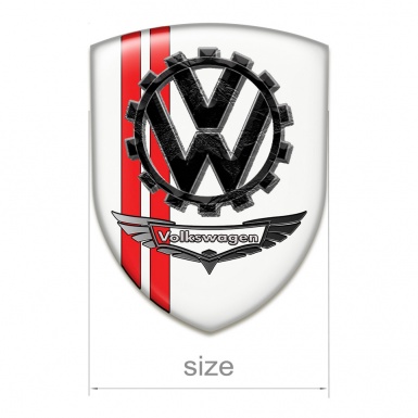 VW Car Interior Badge White Print Red Lines and Bird Logo effect