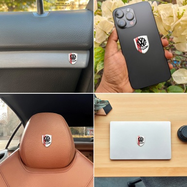 VW Car Interior Badge White Print Red Lines and Bird Logo effect