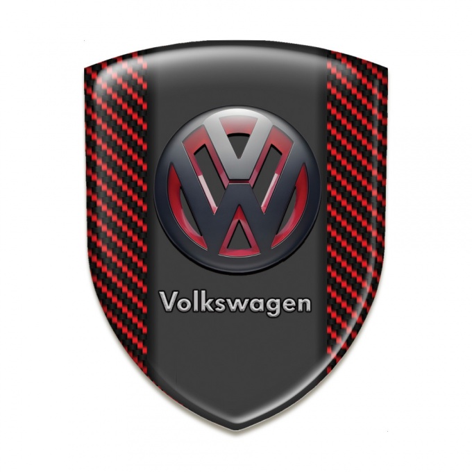 VW Silicone Car Decal Badge Red Carbon wit TwoTone 3D Logo 