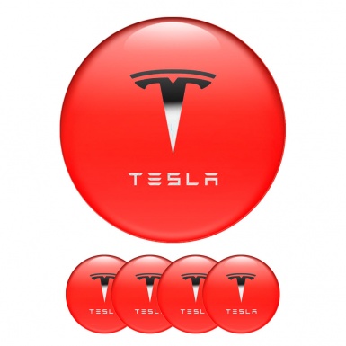 Tesla Wheel Emblems for Center Cap Red Gradient Logo