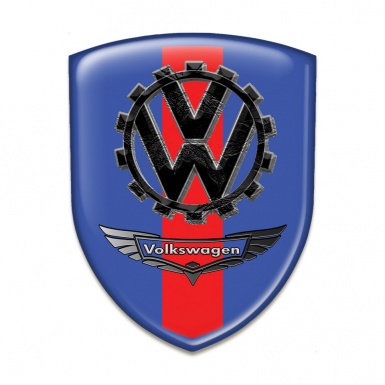 VW Silicone Car Decal Badge Blue base with Red Ribbon and Bird Effect Logo 