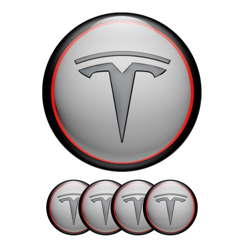 Tesla Wheel Emblems Center Cap Grey Red