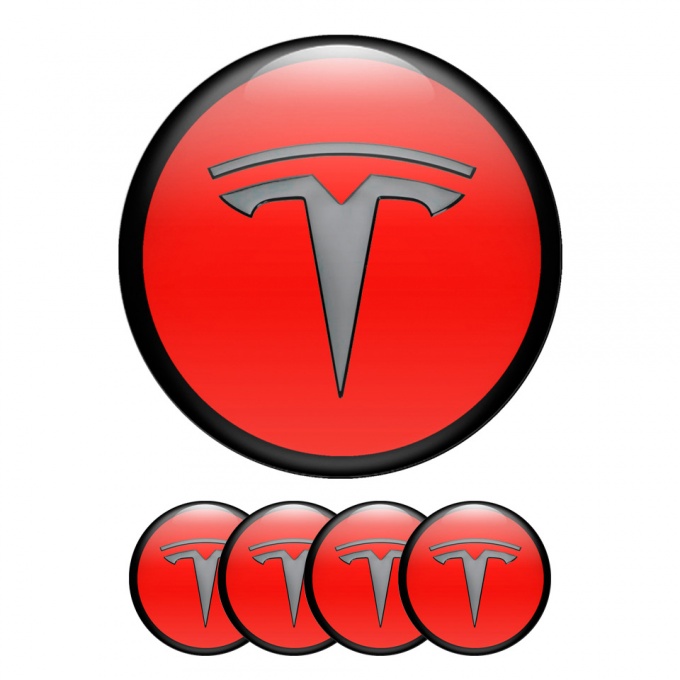 Tesla Wheel Emblems Center Cap 3D Red