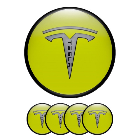 Tesla Wheel Silicone Emblems Center Cap 3D Yellow