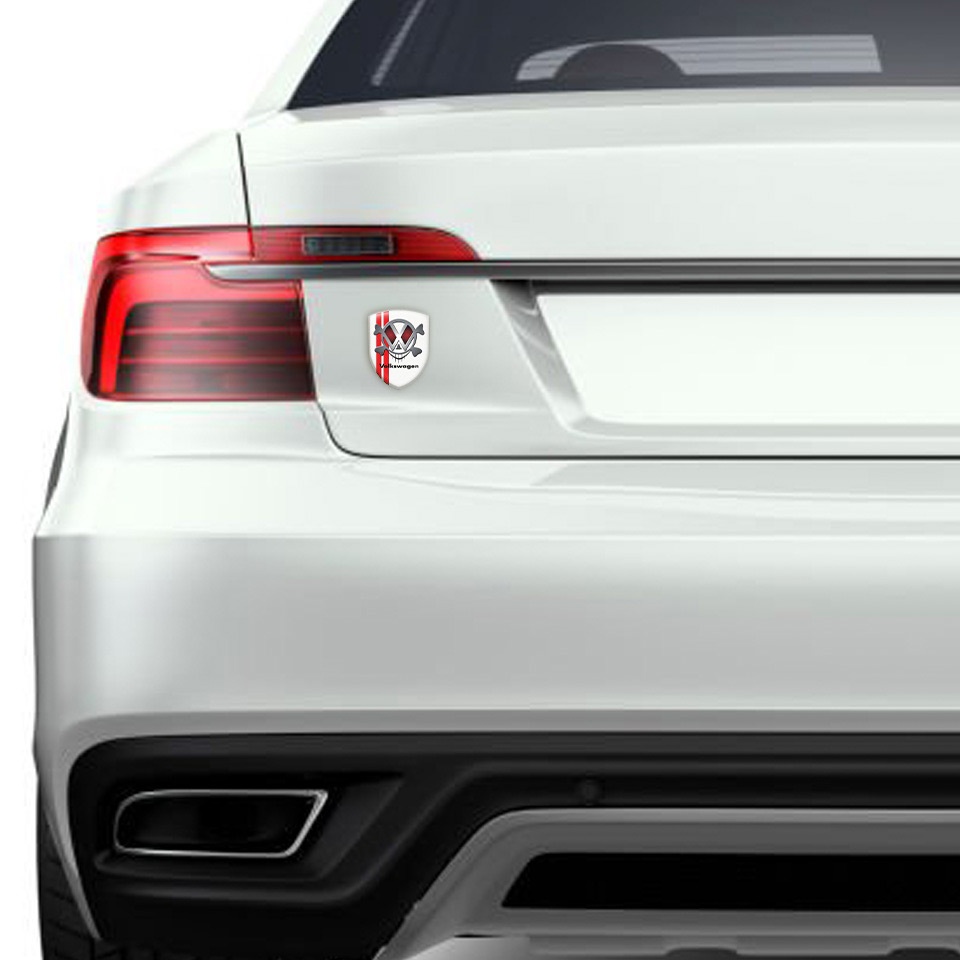 VW Logo Emblem White with Red Lines and Skull Logo | Domed Emblems ...