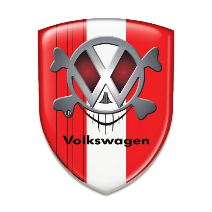 VW Tuning Emblem Red with White Tape design Skull Logo 