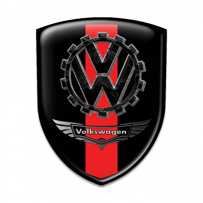 VW Silicone Badge Black Print with Red Tape and Bird Logo Effect 