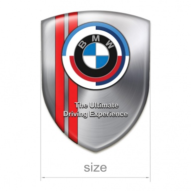 BMW Domed Emblem Metal Effect Base with Red Stripes and New Logo Design 