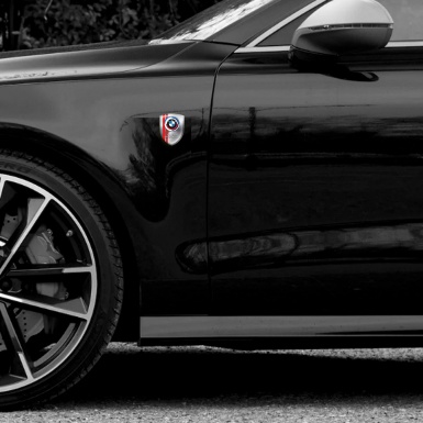 BMW Domed Emblem Metal Effect Base with Red Stripes and New Logo Design 