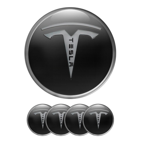 Tesla Wheel Silicone Emblems Center Cap 3D Black
