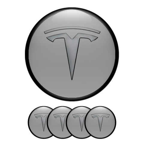 Tesla Wheel Emblem Stickers Center Cap 3D Grey