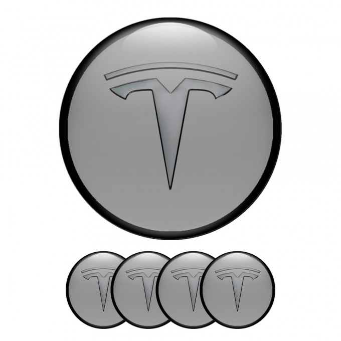 Tesla Wheel Emblem Stickers Center Cap 3D Grey