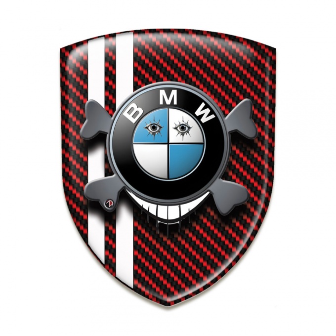 BMW 3D Gel Emblem Red Carbon with Smile Skull Logo 