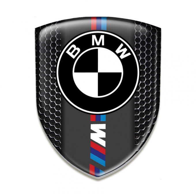 BMW M 3D Gel Emblem Perforated Steel Base Black Logo 