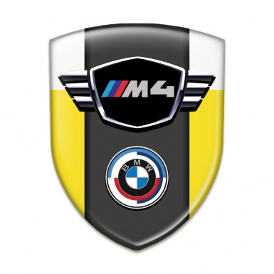 BMW M4 Emblem Badge Logo Yellow White Design 