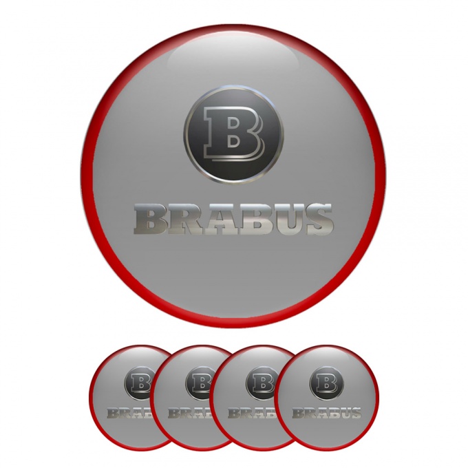 Mercedes Brabus Wheel Emblems Center Cap Grey Red Ring