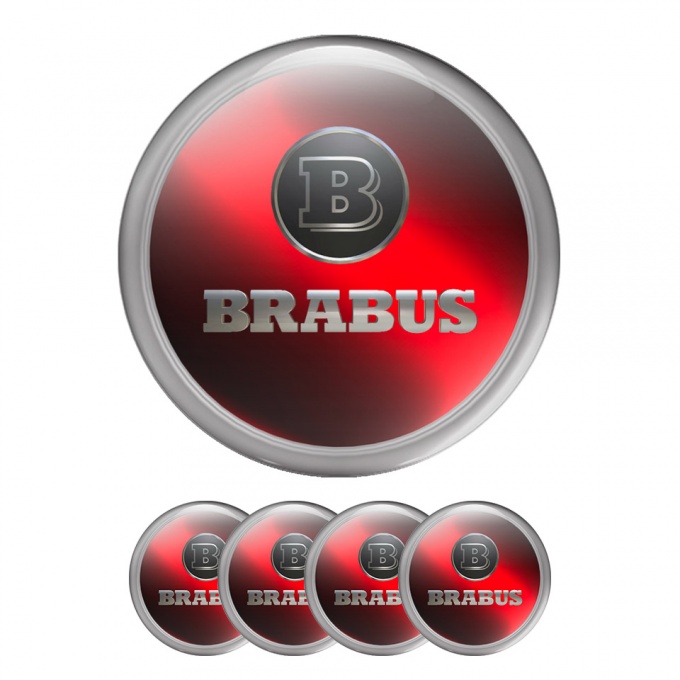 Mercedes Brabus Emblem Wheel Center Caps Red Gradient Grey Ring, Wheel  Emblems, Stickers