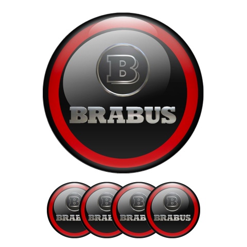 Mercedes Brabus Emblem Wheel Center Caps Black Red Ring
