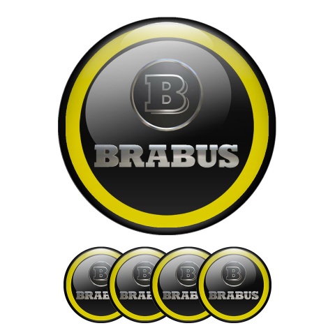 Mercedes Brabus Emblem Wheel Center Caps Black Yellow Ring