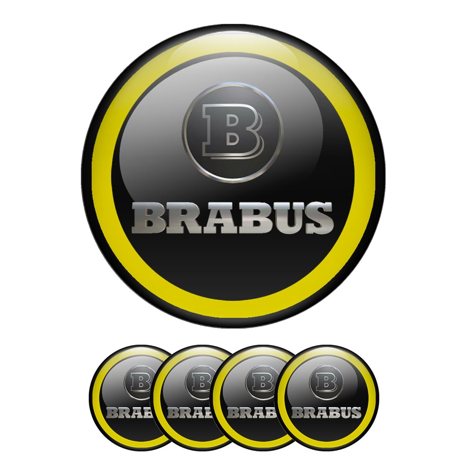 Mercedes Brabus Emblem Wheel Center Caps Black Yellow Ring, Wheel Emblems, Stickers