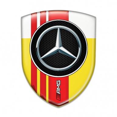 Mercedes AMG 3D Gel Emblem Yellow White Base Red Bands Style 
