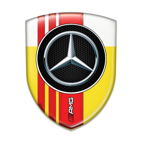 Mercedes AMG 3D Gel Emblem Yellow White Base Red Bands Style 
