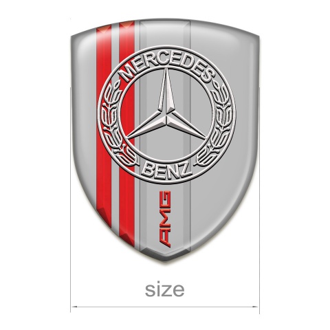 Mercedes Self Adhesive Emblem Logo Grey with Red Lines Base AMG design 