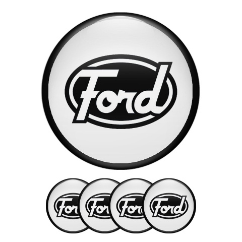 Ford Emblem Wheel Center Caps White Black Ring