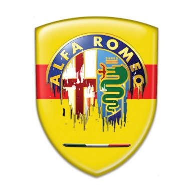 Alfa Romeo Emblem Badge Logo Yellow with Red Tape Base Painted Logo 