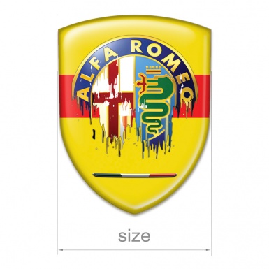 Alfa Romeo Emblem Badge Logo Yellow with Red Tape Base Painted Logo 