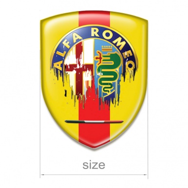 Alfa Romeo 3D Gel Emblem Yellow with Red Ribbon Base Painted Logo Edition 