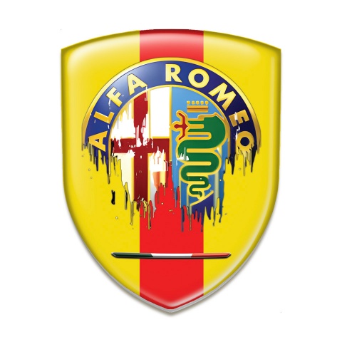 Alfa Romeo 3D Gel Emblem Yellow with Red Ribbon Base Painted Logo Edition 