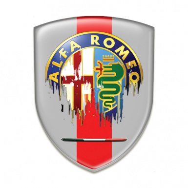 Alfa Romeo Silicone Shield Grey with Red Ribbon Base Painted Logo Style 