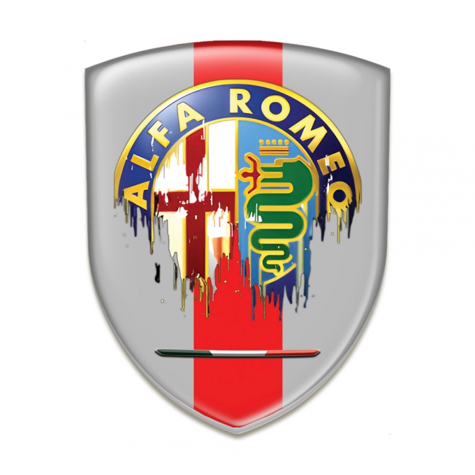 Alfa Romeo Silicone Shield Grey with Red Ribbon Base Painted Logo Style 