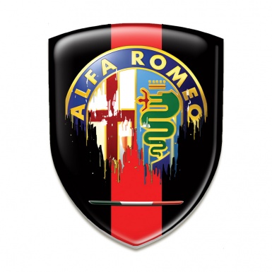Alfa Romeo Auto Emblem Black Base Red  Ribbon and Painted Logo 
