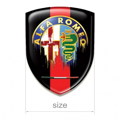 Alfa Romeo Auto Emblem Black Base Red  Ribbon and Painted Logo 