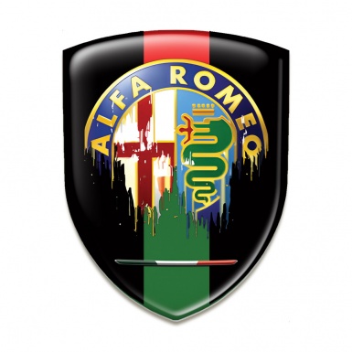 Alfa Romeo Emblem Badge Logo Black Base Green Ribbon and Painted Logo Style 
