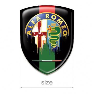 Alfa Romeo Emblem Badge Logo Black Base Green Ribbon and Painted Logo Style 