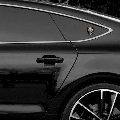 Alfa Romeo Emblem Badge Logo Black Base Green Ribbon and Painted Logo Style 
