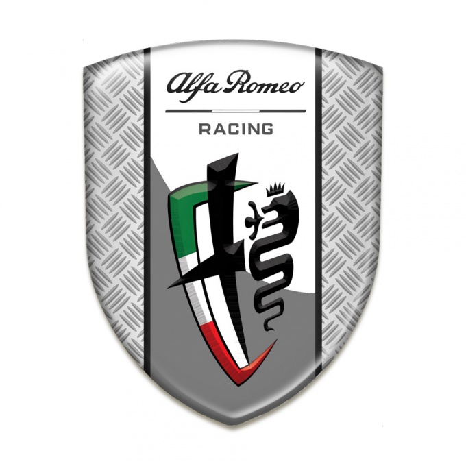 Alfa Romeo Self Adhesive Emblem Logo Mesh Effect Background Grey White Logo Tape 
