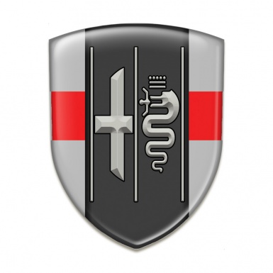 Alfa Romeo Self Adhesive Car logo Emblem Gray with Red Ribbon Edition 