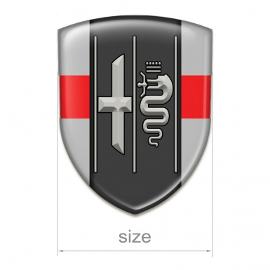 Alfa Romeo Self Adhesive Car logo Emblem Gray with Red Ribbon Edition 