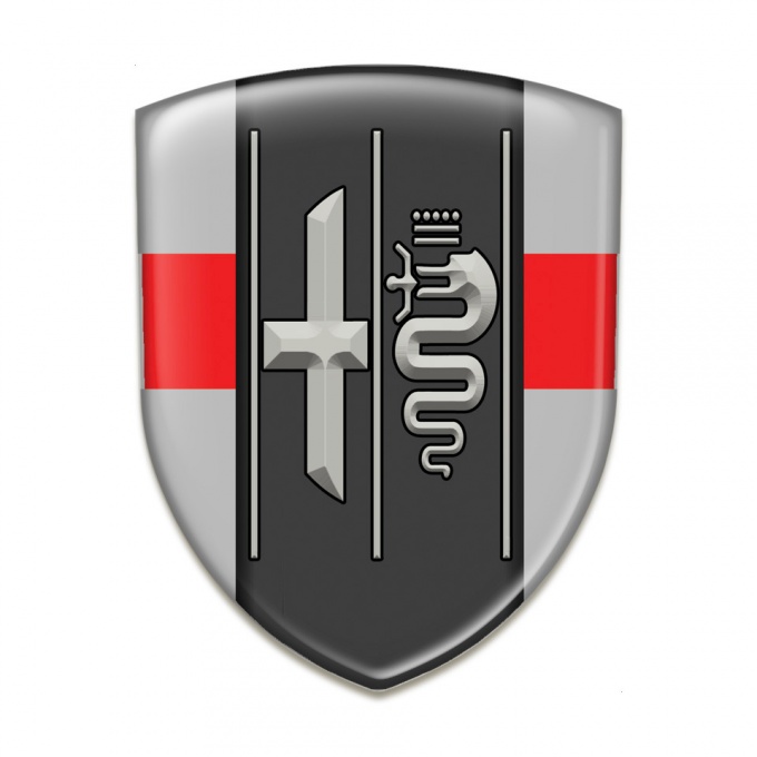 Alfa Romeo Self Adhesive Car logo Emblem Gray with Red Ribbon Edition 