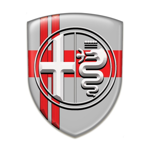 Alfa Romeo Domed Emblem Gray Base Crossed Red Lines Design 